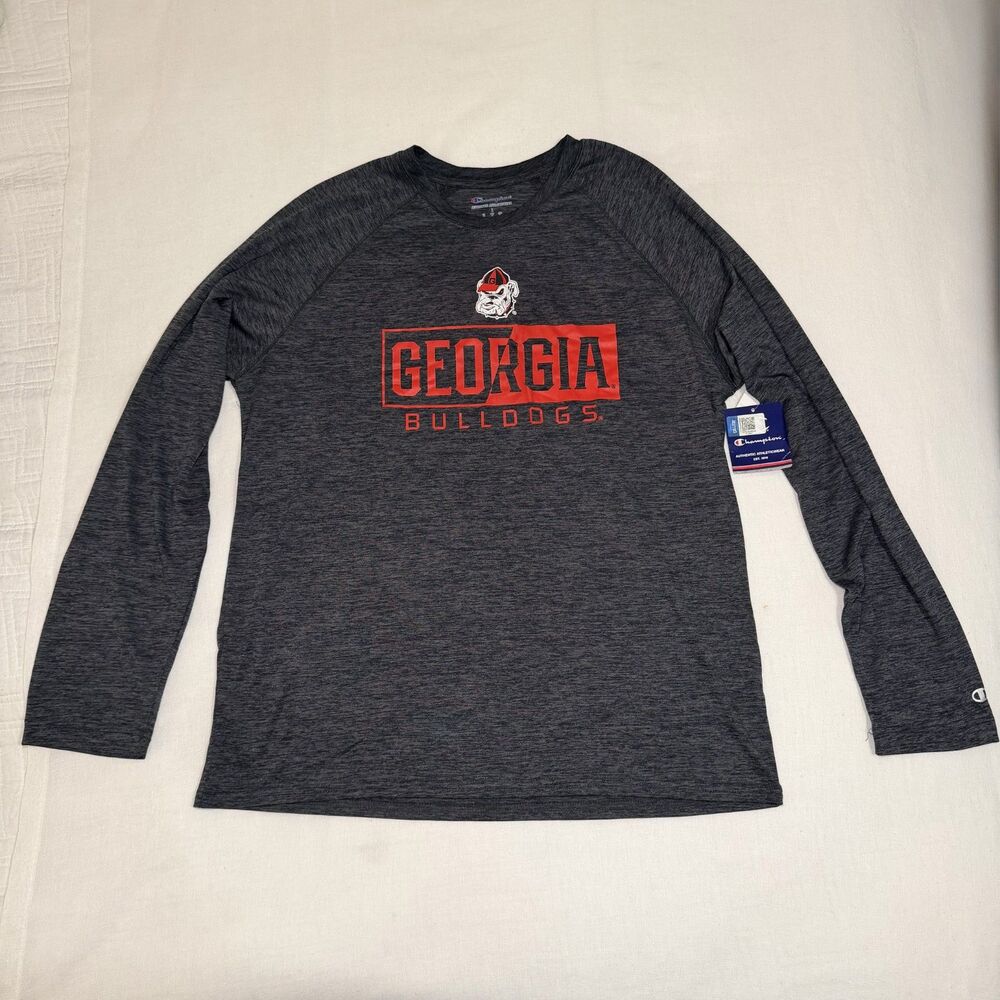 Champion Large NWT Georgia Bulldogs Long Sleeve Shirt Gray Heathered Dry Fit L